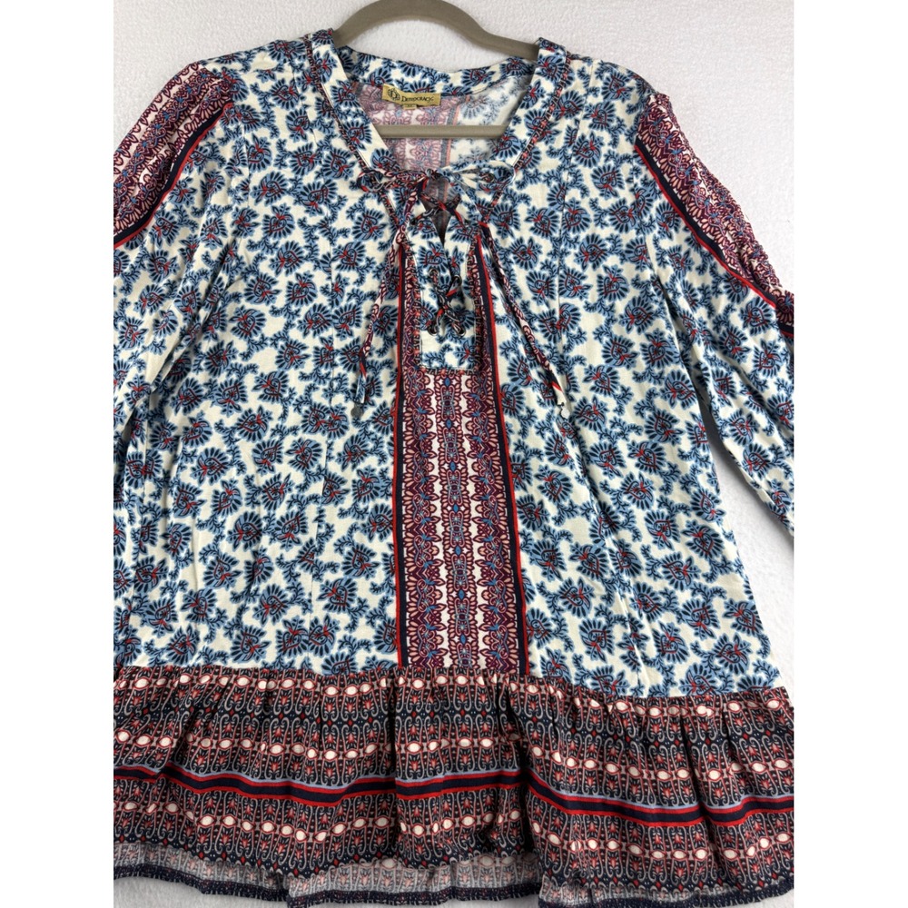 Democracy Women's  Paisley Lace Up V-Neck Peplum Blouse Top Size M B0224RSM‎ - Picture 2 of 8